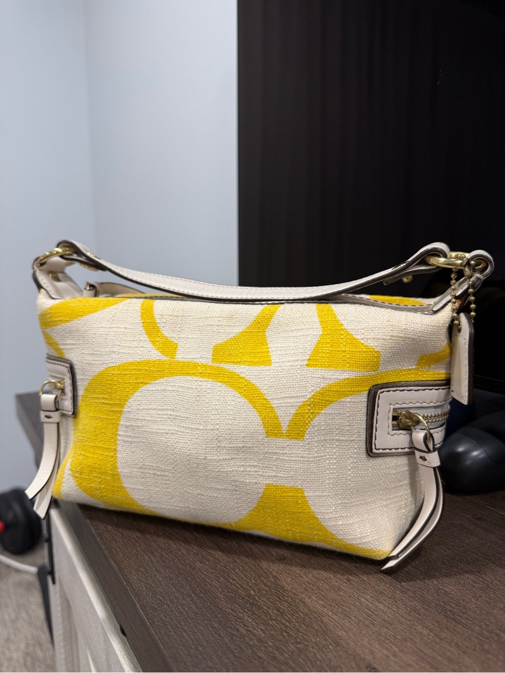 Coach Yellow and Cream Patterned Shoulder Bag